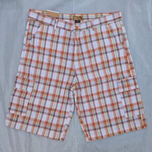 North 15 Shorts Mens SZ 44 Orange Plaid Flat Front Casual 13.5" Inseam